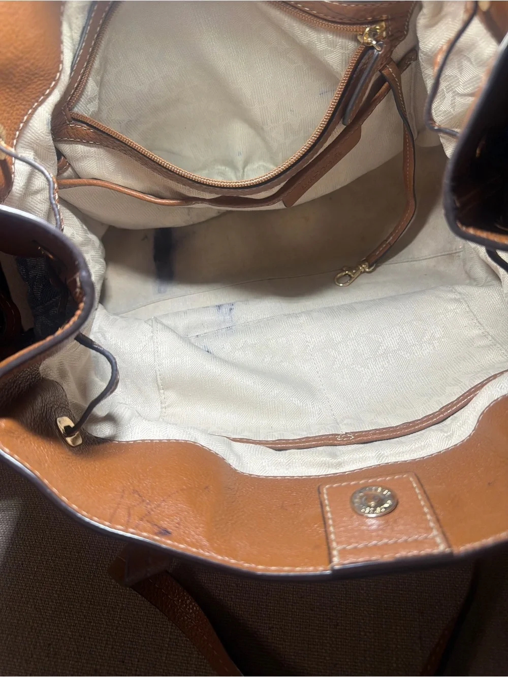 Michael Kors Brown Leather & Blue Signature Tote